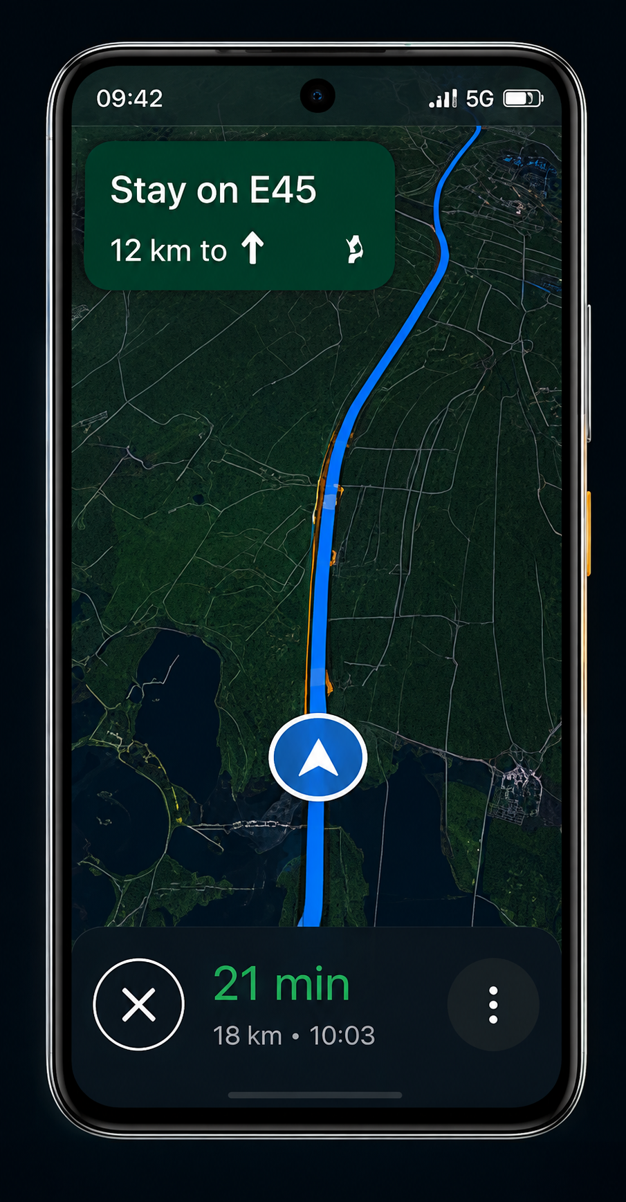 Phone showing walking navigation and strong signal